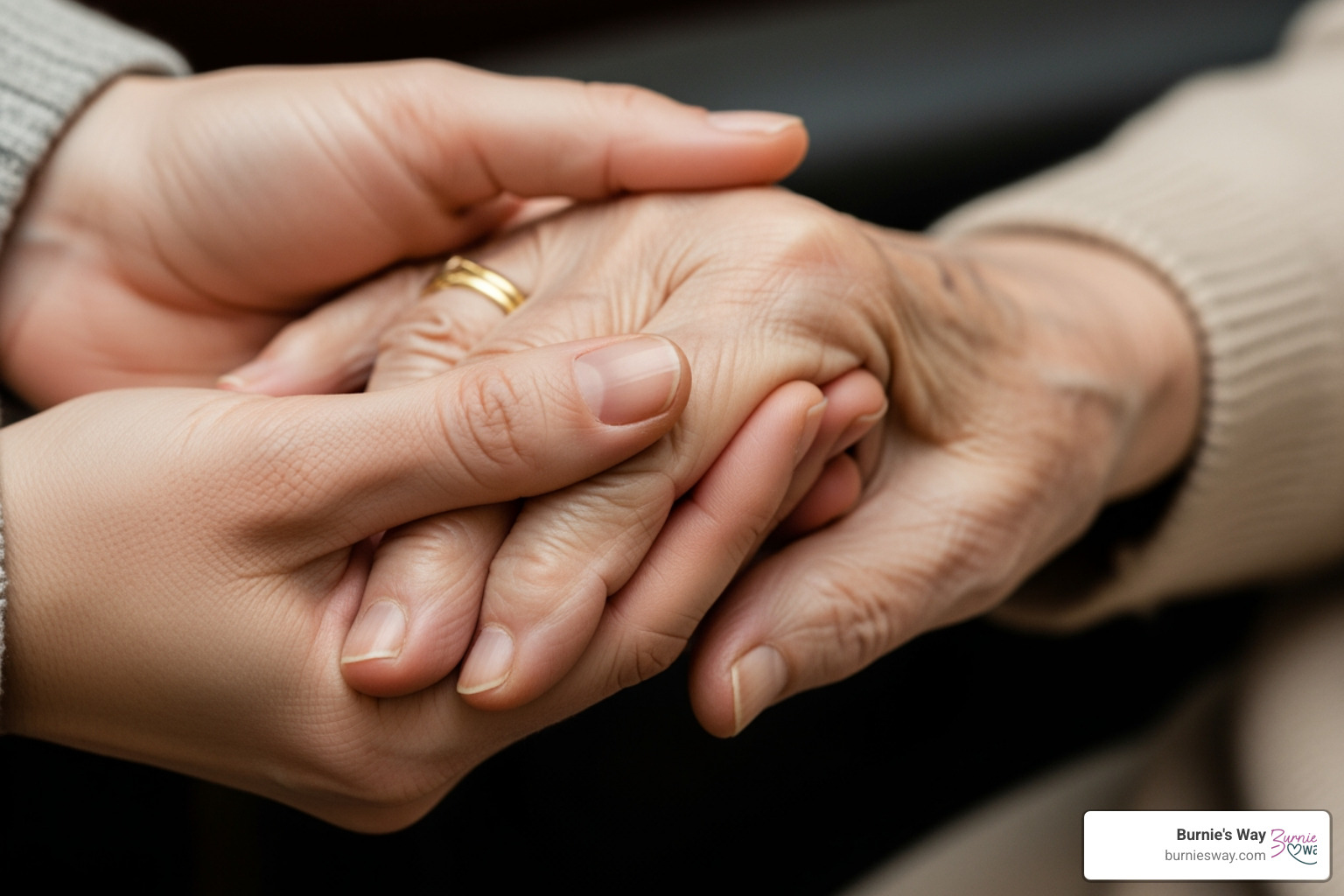 A gentle hand holding an elderly hand - end of life care A gentle hand holding an elderly hand - end of life care