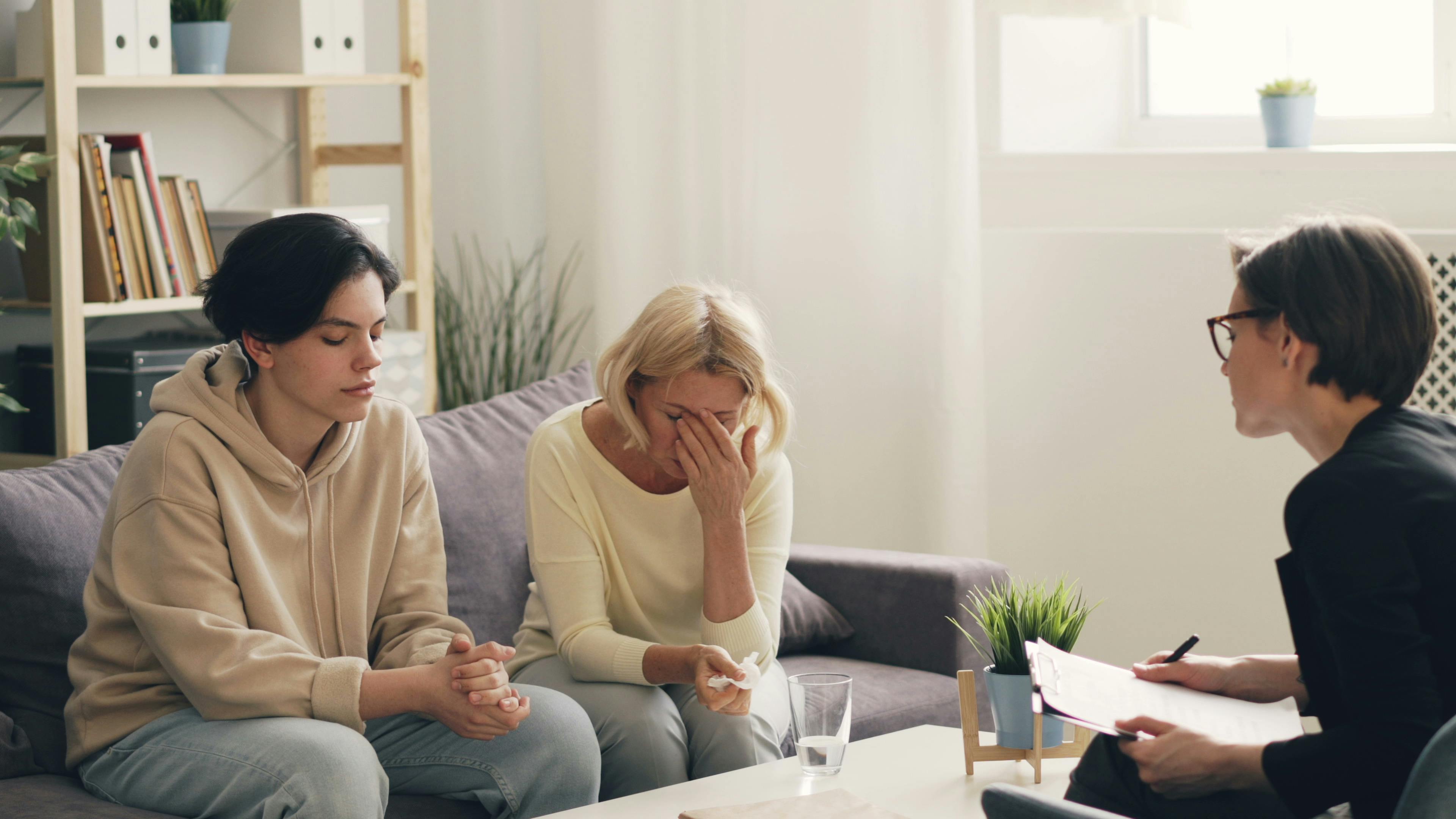 Compassionate professional talking with senior and family - Daily living assistance