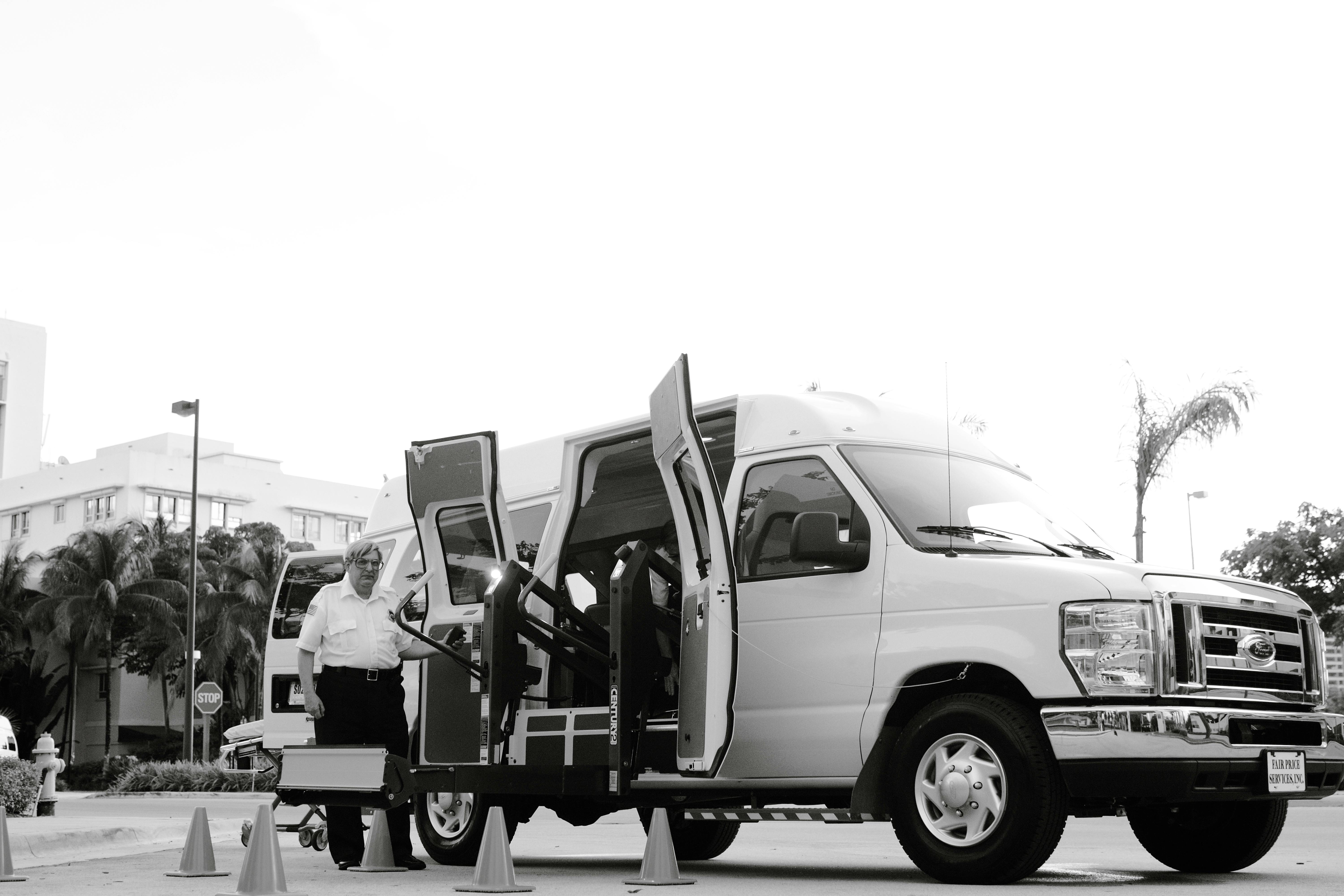 A community transit bus with a wheelchair lift for accessible senior transportation - senior transportation services